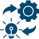 Holistiplan Icon of light bilk and gear with arrow circulating