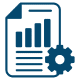 A blue icon featuring a gear positioned atop a document, symbolizing settings or configuration options.