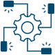 Blue icon featuring gears and a light bulb, symbolizing innovation and mechanical processes.