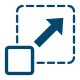 A blue square featuring a prominent upward-pointing arrow in the center, symbolizing growth or progress.