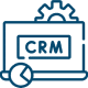 CRM icon displayed on a blue background, symbolizing customer relationship management and digital solutions.