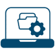 A laptop displaying a gear icon alongside a file icon, symbolizing technology and document management.
