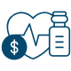 A bottle of medicine beside a heart symbolizing health and care.