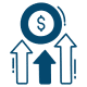 A dollar sign with upward-pointing arrows, symbolizing financial growth and increasing value.