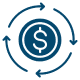A dollar sign enclosed in a circle, surrounded by arrows indicating movement towards it.