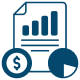 A blue icon featuring a dollar sign alongside a piece of paper, symbolizing financial documents or transactions.