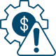 A gear wheel featuring a dollar sign and a caution sign, symbolizing financial caution in mechanical contexts.
