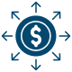 A dollar sign at the center, encircled by dynamic arrows indicating movement and exchange.