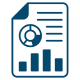 A blue document icon featuring a bar graph, symbolizing data analysis and reporting.