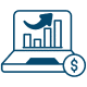 A laptop displaying a dollar sign alongside a bar graph, symbolizing financial analysis and digital commerce.