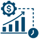 A blue icon featuring a clock alongside a graph, symbolizing time management and data analysis.