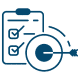 A blue icon featuring a clipboard and a pen, symbolizing organization and note-taking.