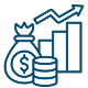 Business finance icon featuring a dollar sign, calculator, and graph, symbolizing financial management and analysis.