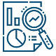 A line icon depicting a magnifying glass over a paper with a clock, symbolizing time management or research.