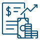 Line icon depicting a stack of money beside a paper featuring a dollar sign, symbolizing financial documents or transactions.