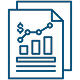 Blue line icon depicting a paper document, symbolizing paperwork or documentation.