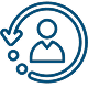 A blue circle containing a silhouette of a person in the center.