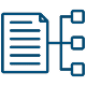 A blue line icon depicting a document, symbolizing digital documentation or file management.