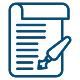 A blue outlined document with a pen resting on top, symbolizing writing or note-taking.