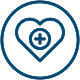 A blue heart with a white cross symbol inside, representing love and faith.