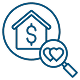 A house icon featuring a dollar sign and a heart, symbolizing financial security and love in homeownership.