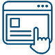 A hand pointing at a computer screen displaying various icons and text.