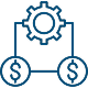 A gear wheel with dollar signs, symbolizing the connection between industry and finance.