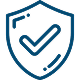 A blue shield featuring a prominent white tick mark, symbolizing security and approval.