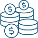 A stack of coins beside several dollar signs, symbolizing wealth and financial growth.