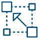 A blue line connects two squares, illustrating a direct relationship or pathway between them