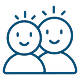 A blue line icon depicting two stylized figures representing people.
