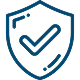A blue shield featuring a prominent white tick mark, symbolizing security and approval.