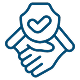 A blue line icon depicting two hands shaking, symbolizing agreement or partnership.