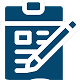 A blue clipboard holding a pen and a sheet of paper on top, arranged for note-taking or organization.