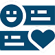 Blue heart and smiley face icon, symbolizing love and happiness.