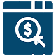Credit card icon with a magnifying glass and dollar sign, symbolizing financial analysis or spending review.