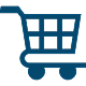 Shopping cart icon on a black background, symbolizing online shopping or e-commerce.