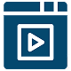 A blue square featuring a white play button in the center.