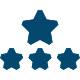 Five gold stars arranged in a row on a solid black background.