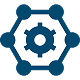 A blue and white hexagon containing intricate gears inside, symbolizing mechanics and engineering.