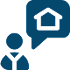 Homebuyer and seller agent icon featuring two stylized figures representing a buyer and an agent in a house outline.