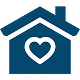 A blue house featuring a heart symbol in the center, conveying warmth and affection.