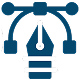 A blue pen topped with a light bulb, symbolizing creativity and ideas.
