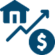 A house next to a dollar sign, symbolizing real estate value or financial investment in property.