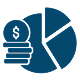A pie chart featuring a dollar sign and a stack of coins, symbolizing financial data and wealth distribution.