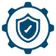 A blue shield featuring a prominent check mark, symbolizing security and approval.