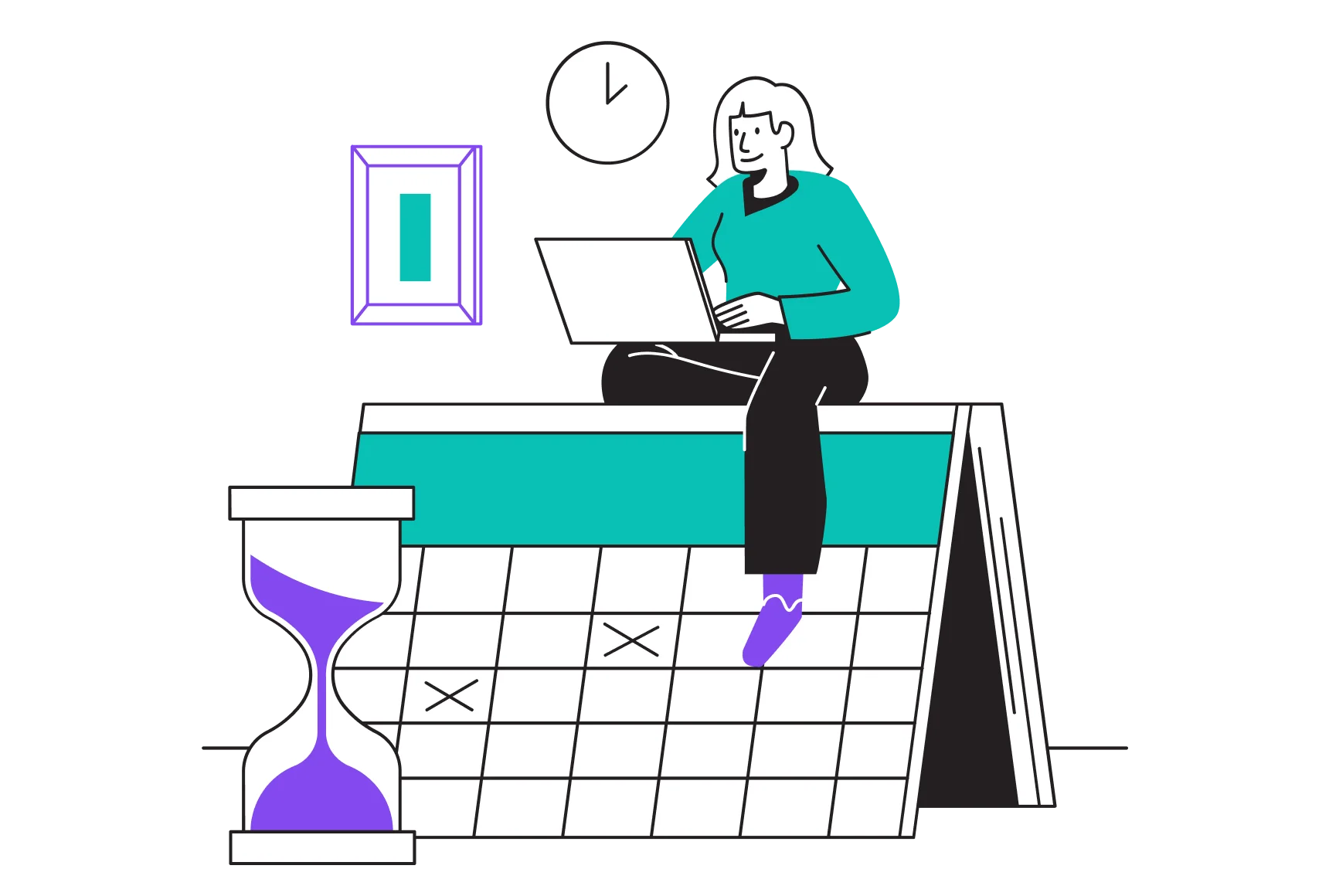 A woman sitting at a desk, focused on her laptop, with a neutral background and organized workspace.