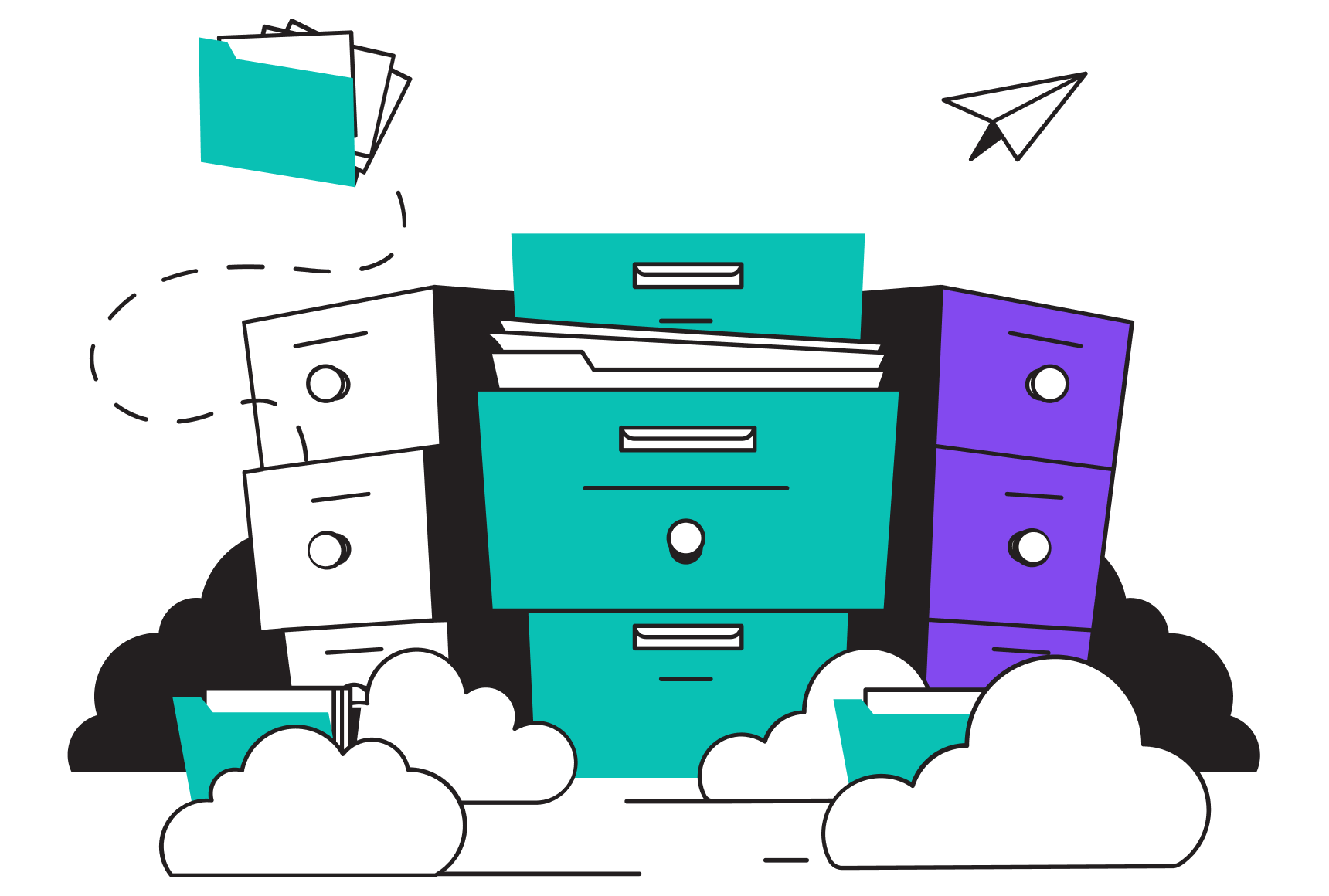 Cloud storage icon representing file storage and data management in a digital environment.