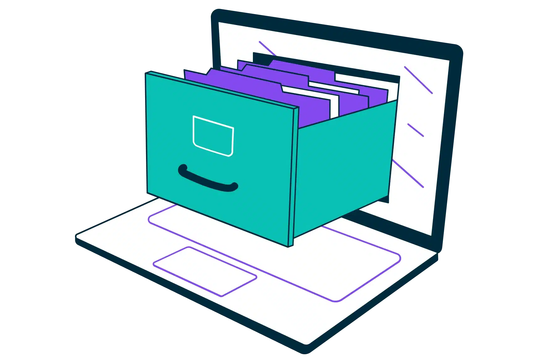 A laptop with a file box placed on top, suggesting organization and digital workspace.