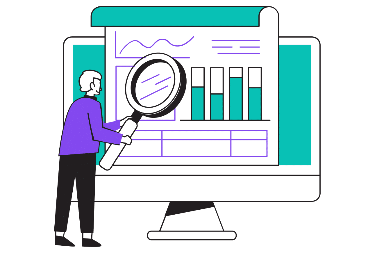 Man analyzing graphs and charts displayed on a computer screen, focused on data interpretation and insights.